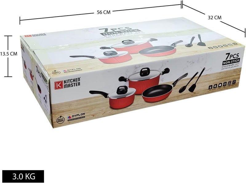 Kitchen Master 7-Piece Non-Stick Cookware Set with Steel Lids and Kitchen Tools - Image 4